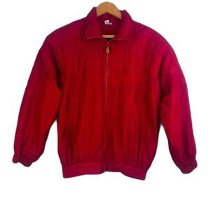 FUDA‎ International VTG 100% Silk Red Full Zip Bomber Jacket Lightweight Size MD